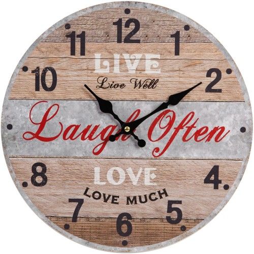 Hometime "Laugh Often" Rustic Wooden Wall Clock