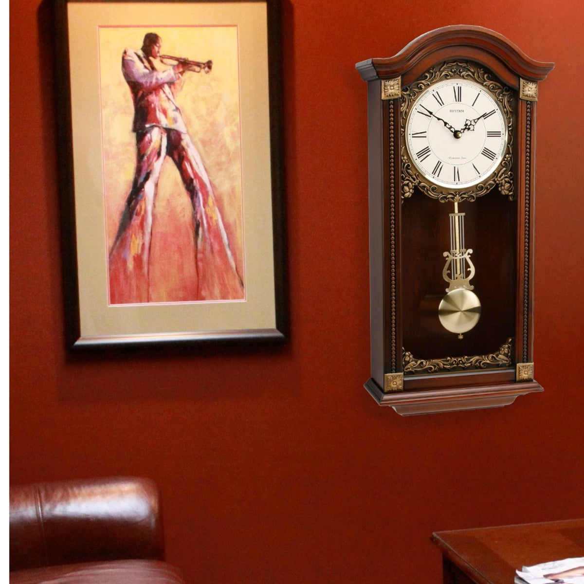 Rhythm Large Deluxe Wooden Pendulum Wall Clock With Westminster Chime