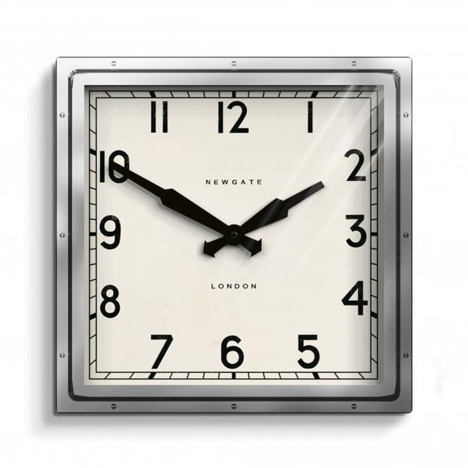 The Quad Industrial Metal Square Chrome Wall Clock