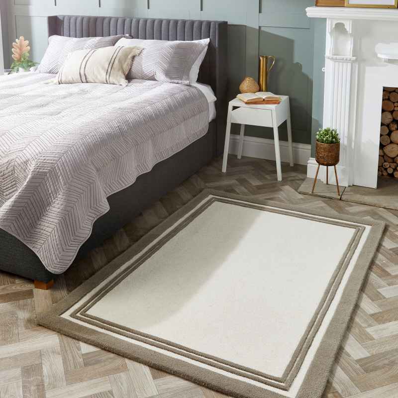 Origins Piper Plain Border Wool Rugs in Taupe Brown