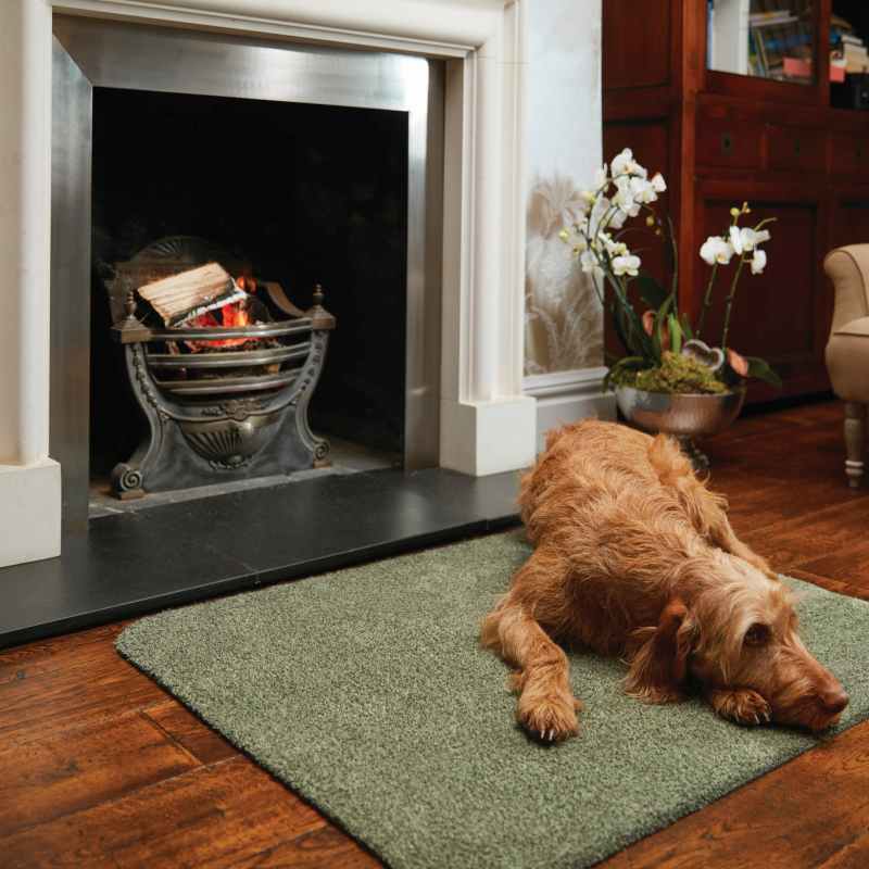 Plain Fleck Washable Hug Rug Doormat in Sage Green