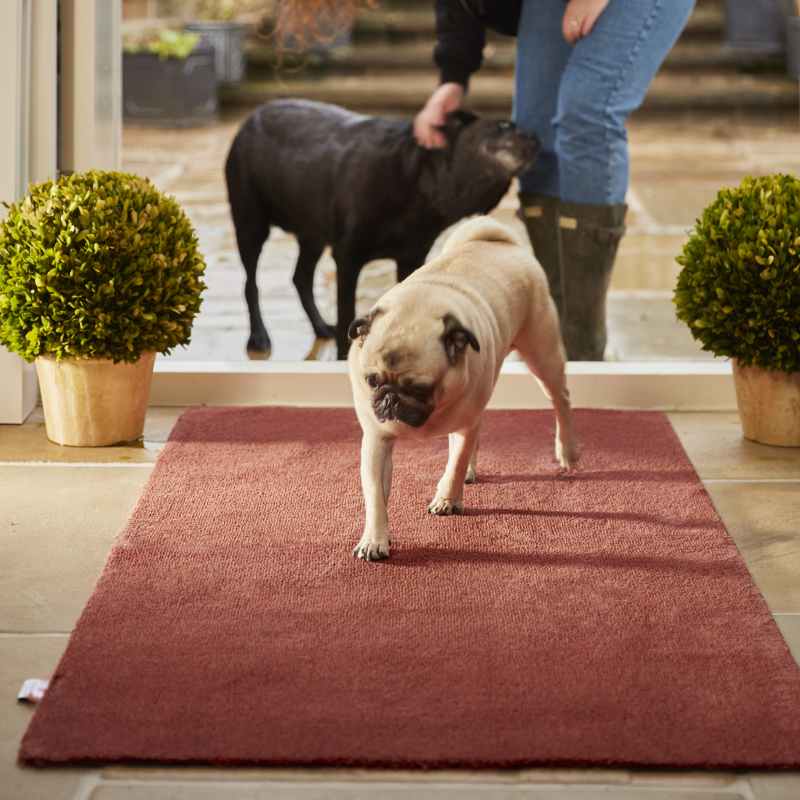 Plain Fleck Washable Hug Rug Doormat in Terracotta