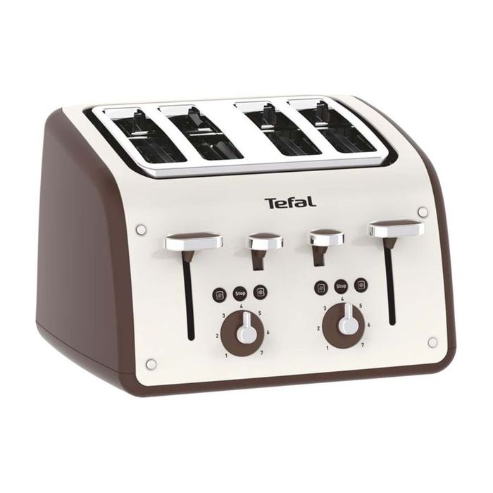 Tefal TF700A40 4-Slice Toaster Retra with Defrost Function 1700W Cream & Mokka
