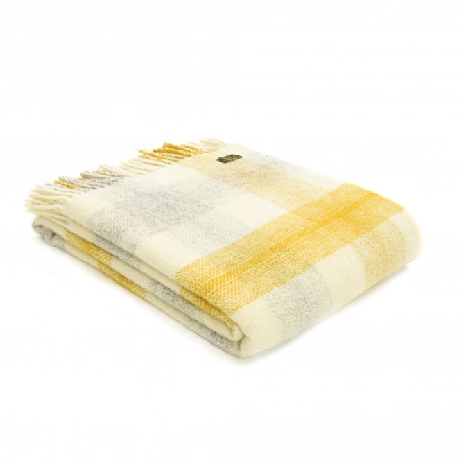 Meadow Check Yellow Pure New Wool Throw