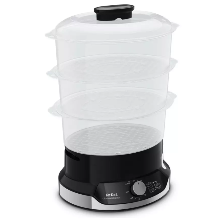 Tefal VC204865 Food Steamer Ultracompact 3 Bowl Steam Cooker 800w 1.2L - Black