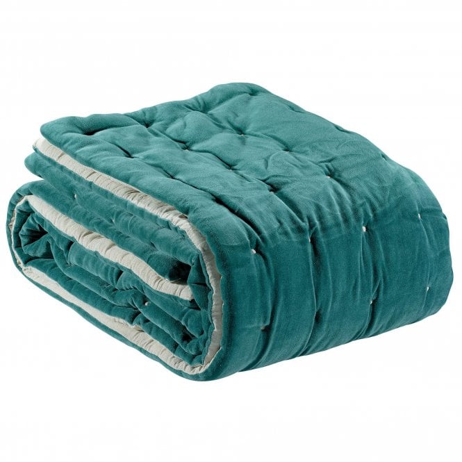 Elise Quilted Velvet Bedspread - Verdigris