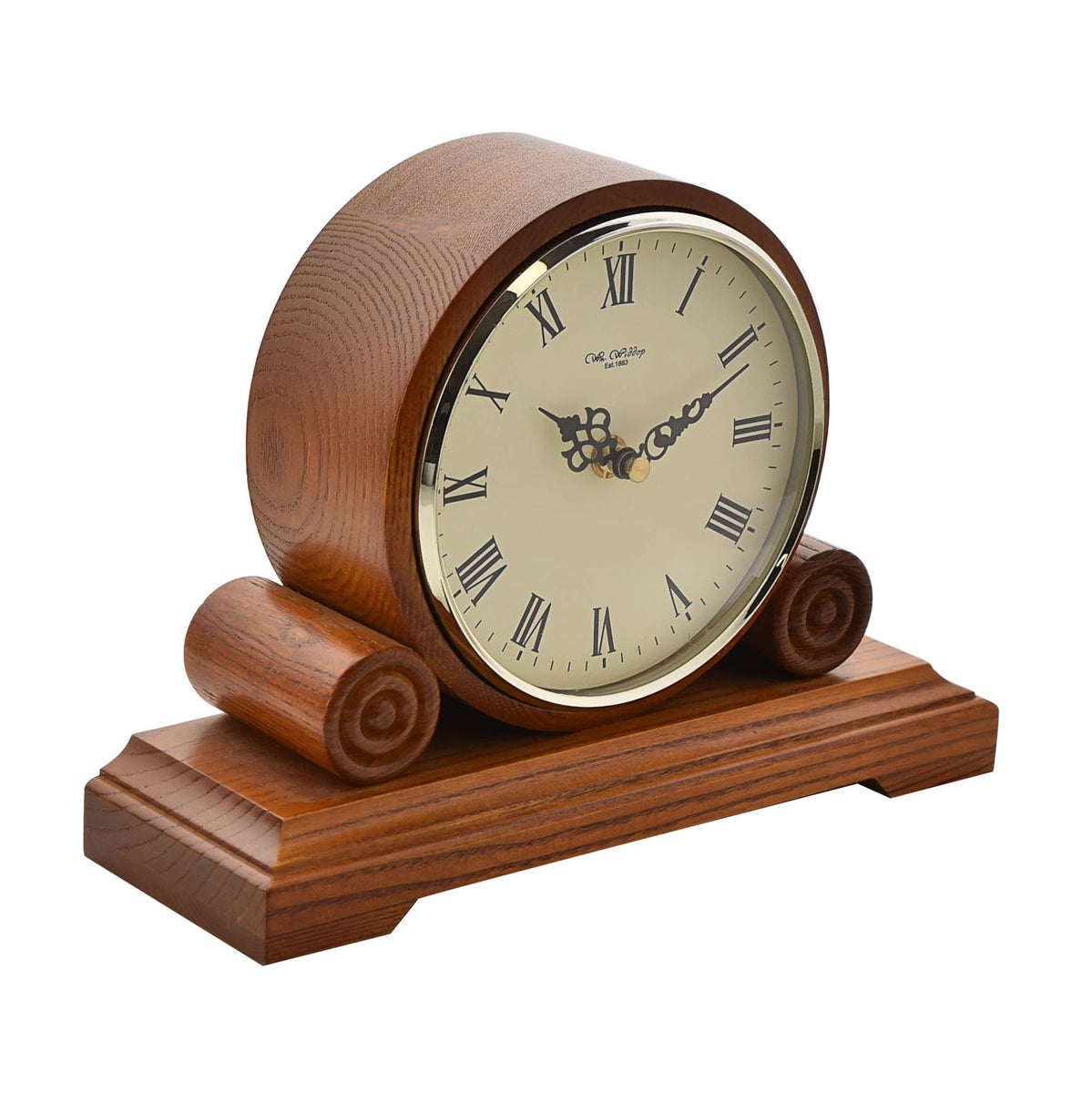 WM. Widdop Traditional Light Wooden Quartz Mantel Desk Clock