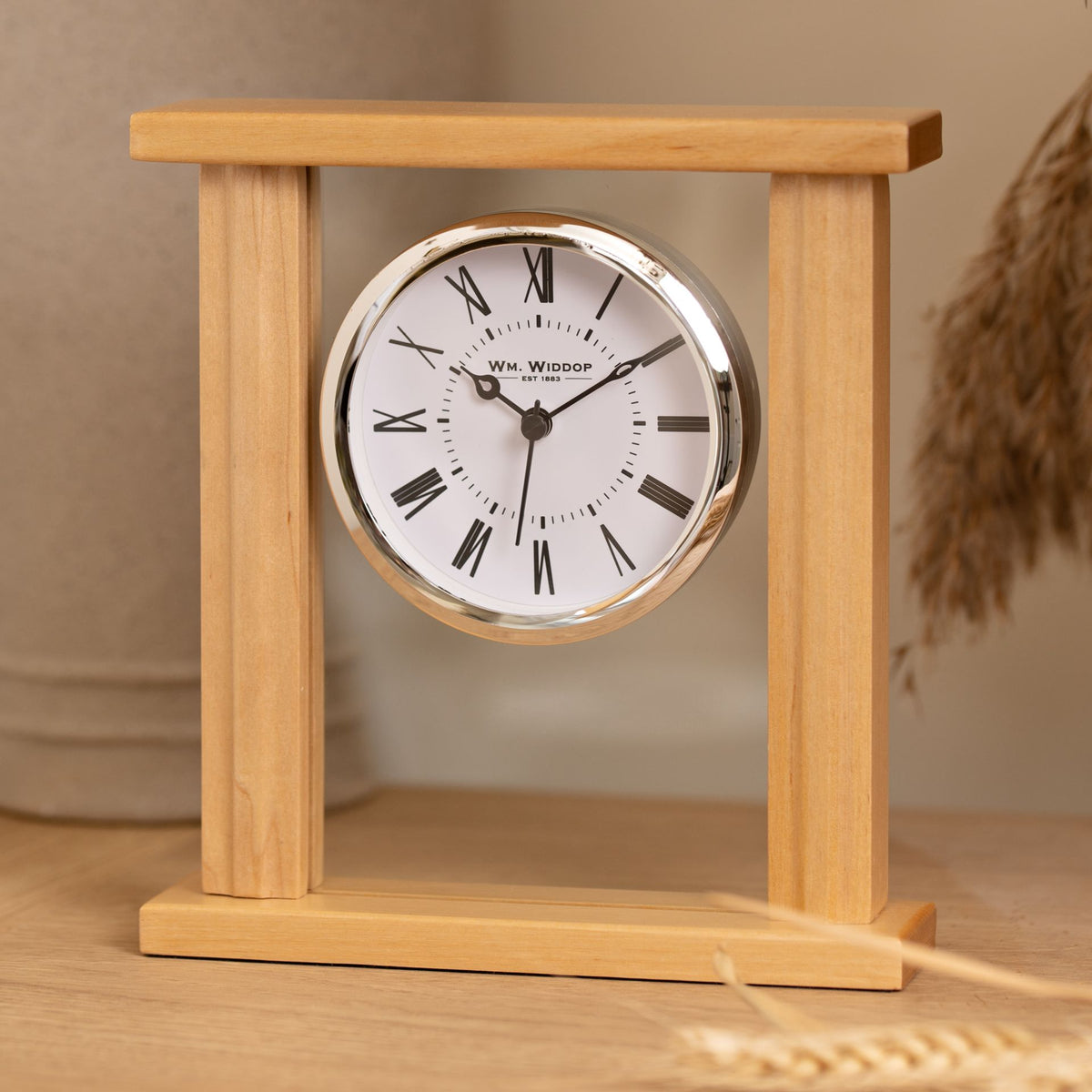 Wm. Widdop Rectangular Glass & Wood Mantel Clock