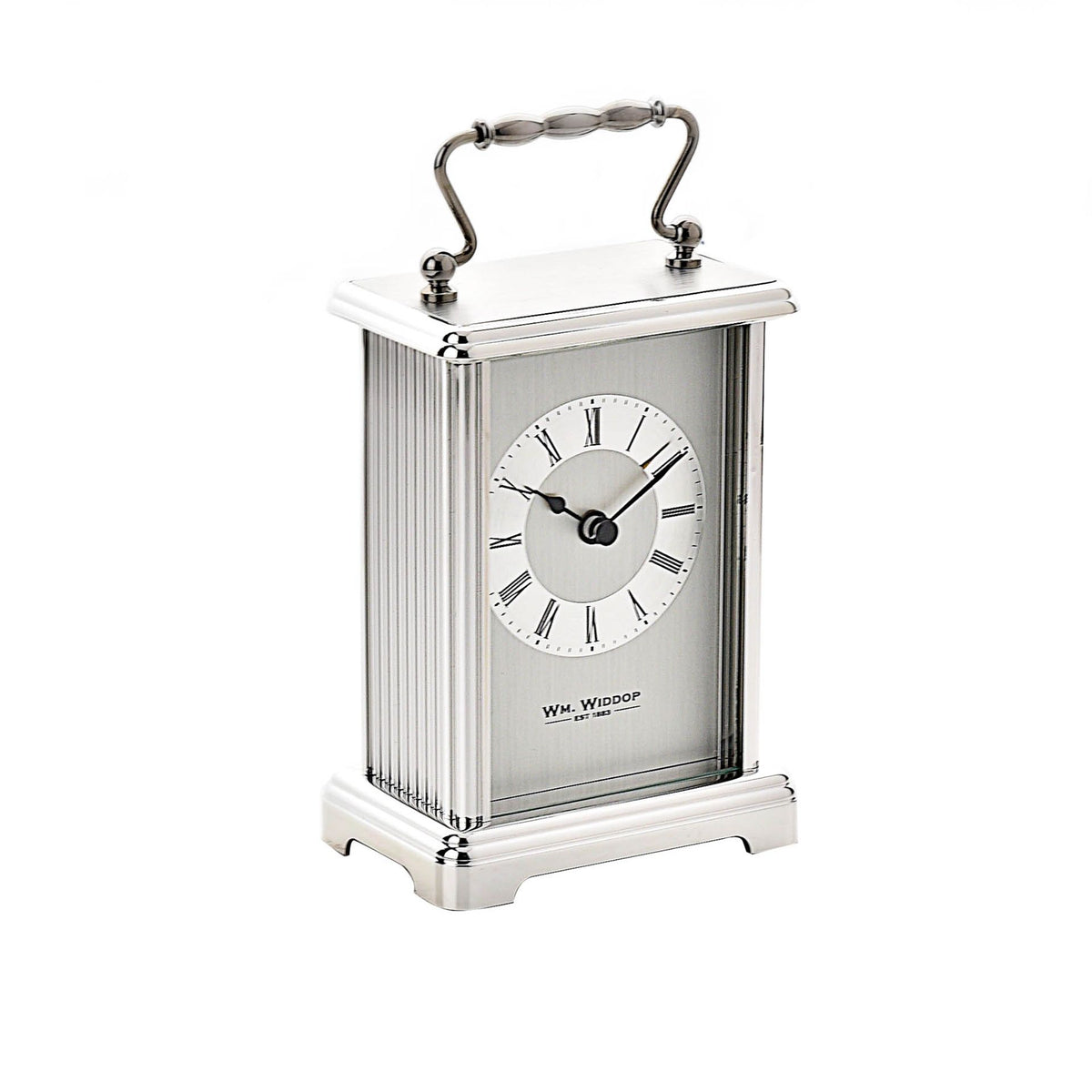 WM. Widdop Rectangular 2 Tone Silver Carriage Clock