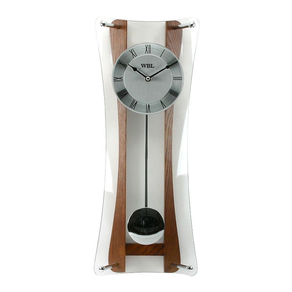 WM. Widdop Oak & Glass Hourglass Pendulum Wall Clock