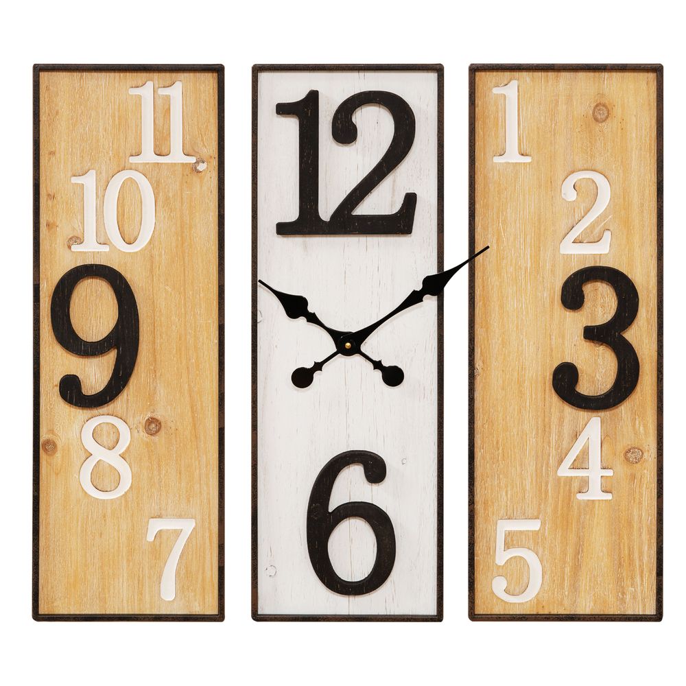 Hometime 3 Panel Metal & Wooden Wall Clock - Large 60cm