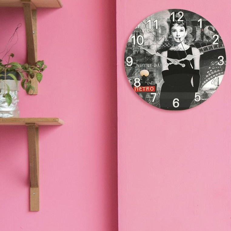 Hometime Audrey Hepburn Picture Glass Wall Clock
